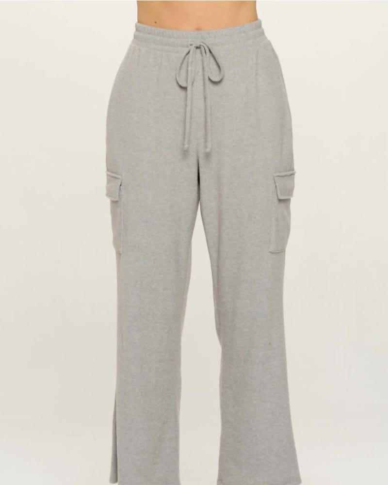 Front of a model wearing a size Large Over You Cargo Pants In Heather Grey in Heather Grey by Cherish. | dia_product_style_image_id:347267